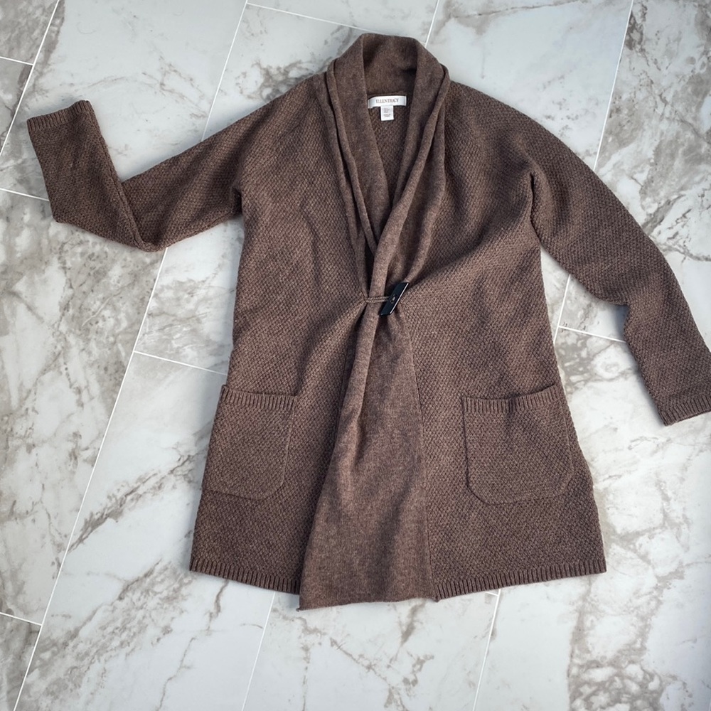🥰Ellen Tracy Taupe wool blend knit cardigan.Size S